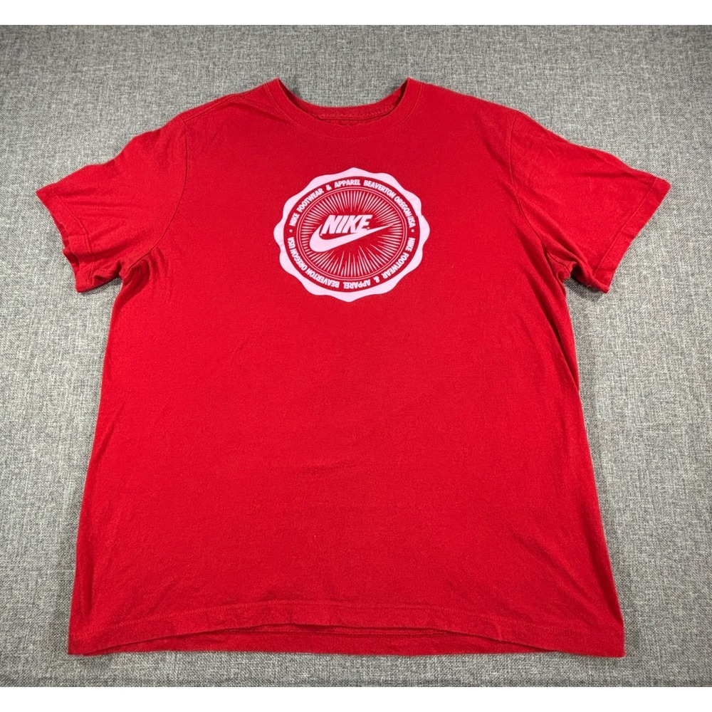 Nike Mens‎ Graphic Logo T-Shirt Large Red Cotton Beaverton Oregon Crest Tee